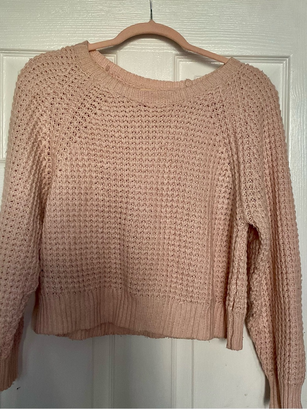 La Hearts Cream Pink Waffle Knit Crewneck Sweater